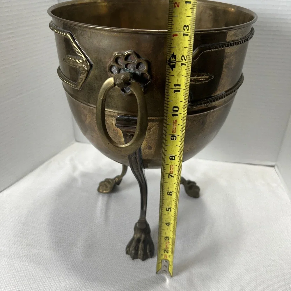 MCM Brass Footed Champagne Bucket Urn Cauldron Planter Vintage W/ Patina/ Moody